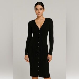 Black Ribbed Button-Down Midi Dress / Long Cardigan Size L NWT | 525 America
